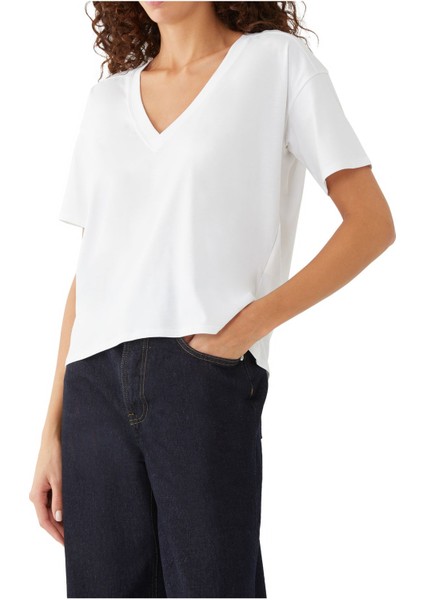 Organik Pamuklu Kısa Kollu Tişört - Beyaz indirimleri