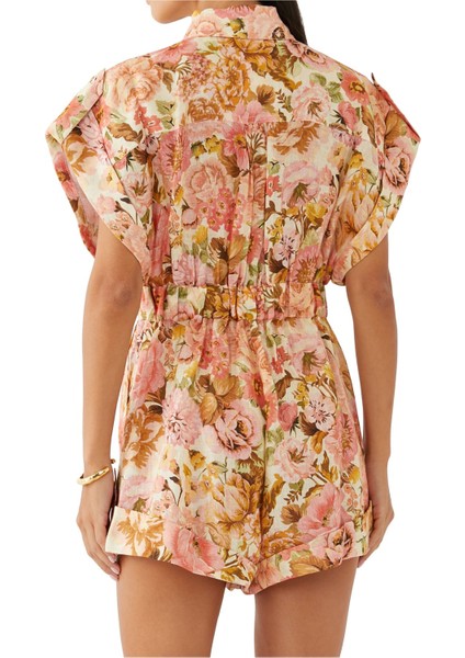 Çiçek Desenli Keten Tulum modelleri