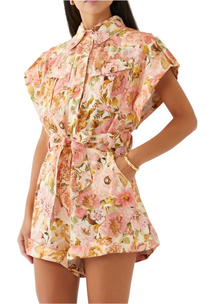 Çiçek Desenli Keten Tulum indirimleri