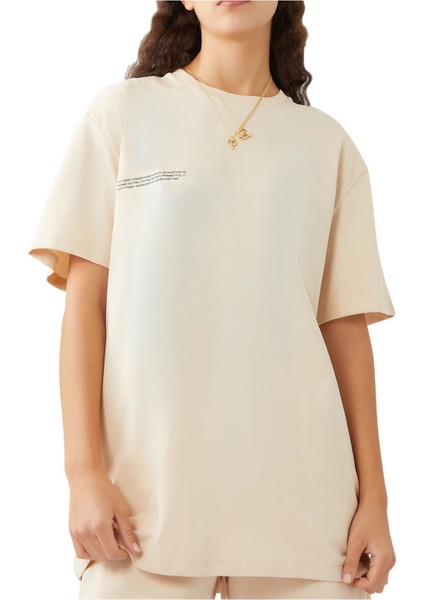 Organik Pamuklu T-Shirt - C-Fiber Teknolojisi ile - Bej indirimleri