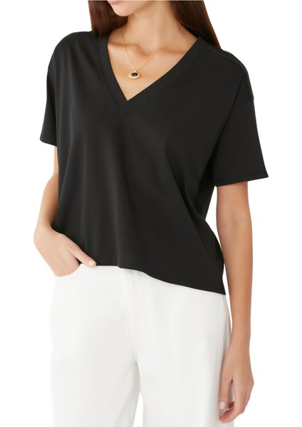 Organik Pamuklu Kısa Kollu Tişört - Siyah indirimleri