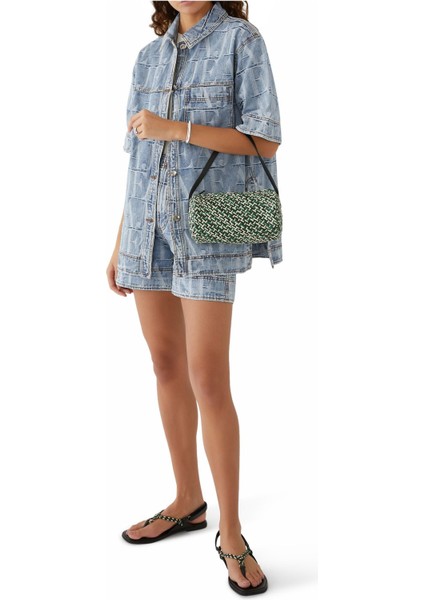 Nostaljik Jakarlı Denim Tişört