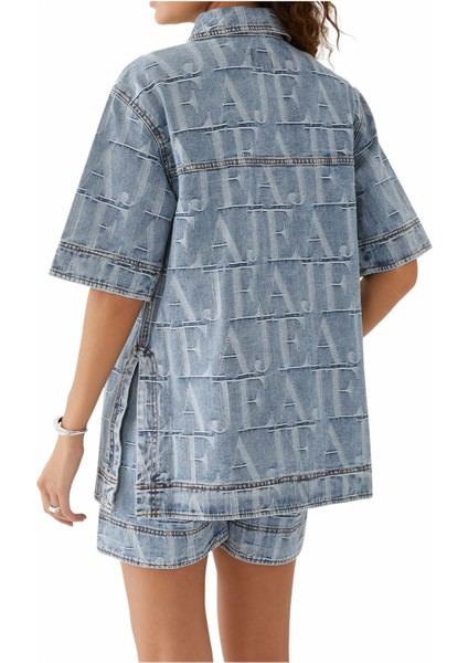 Nostaljik Jakarlı Denim Tişört