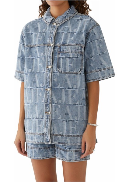 Nostaljik Jakarlı Denim Tişört