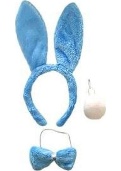 Tavşan Kostüm Seti Papyon Ponpon Kuyruk Mavi