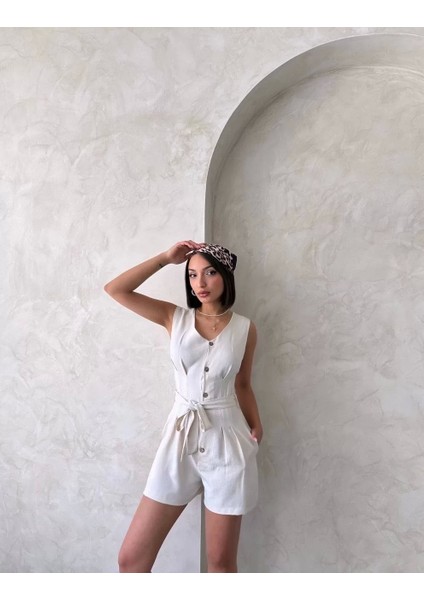 Kuşaklı Şortlu Tulum