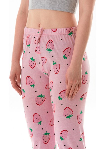 Çilek Baskılı Pijama Altı