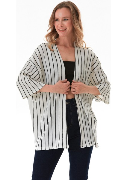 Çizgili Bürümcük Kumaş Kimono