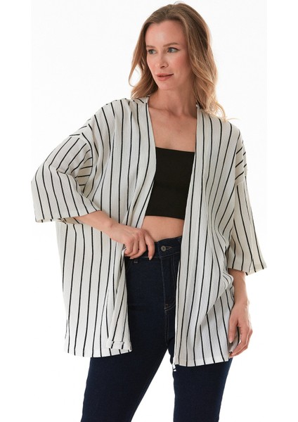 Çizgili Bürümcük Kumaş Kimono