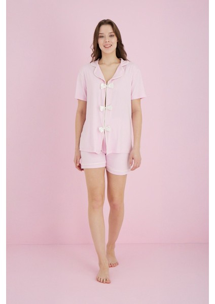 Fiyonklu Gömlek Yaka Şortlu Pijama Takımı fiyatları