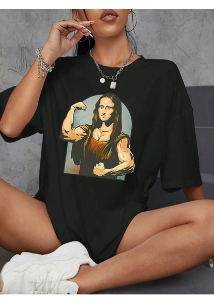 Kadın Baskılı Oversize T-Shirt - Siyah