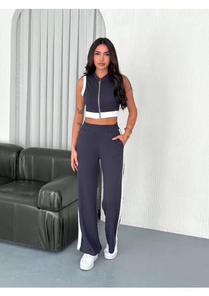 Osy Modal Yumuşak Dokulu Kumaş Tam Fermuarlı Crop Pantalon Ikili Takım - Antrasit