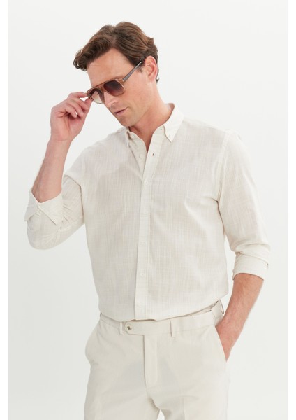 %100 Pamuk Slim Fit Düğmeli Yaka Gömlek