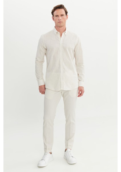 %100 Pamuk Slim Fit Düğmeli Yaka Gömlek