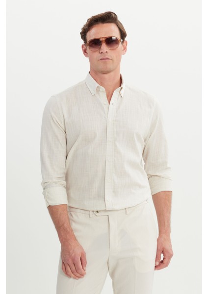 %100 Pamuk Slim Fit Düğmeli Yaka Gömlek