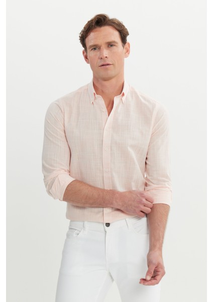 %100 Pamuk Slim Fit Düğmeli Yaka Gömlek