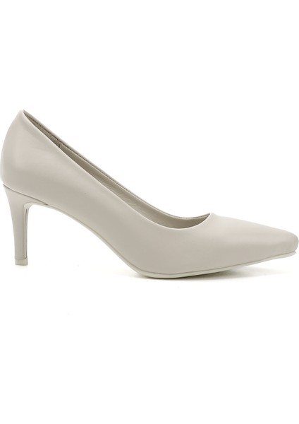 Kadın Bej Sivri Burun Ince Topuklu Hakiki Deri Stiletto