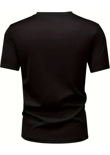 Baskılı Oversize Bisiklet Yaka T-Shirt - Siyah
