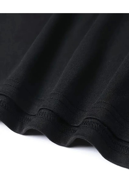 Baskılı Oversize Bisiklet Yaka T-Shirt - Siyah