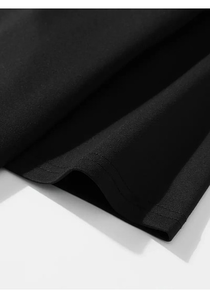 Baskılı Oversize Bisiklet Yaka T-Shirt - Siyah