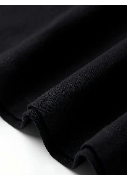 Baskılı Oversize Bisiklet Yaka T-Shirt - Siyah