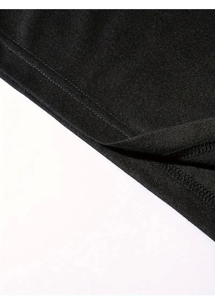 Baskılı Oversize Bisiklet Yaka T-Shirt - Siyah