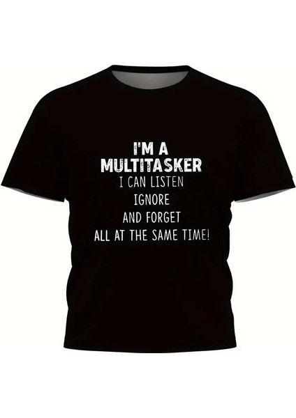 Baskılı Oversize Bisiklet Yaka T-Shirt - Siyah modelleri