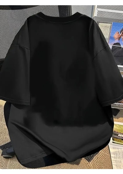 Baskılı Oversize Bisiklet Yaka T-Shirt - Siyah fiyatları