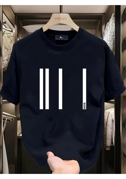 Baskılı Oversize Bisiklet Yaka T-Shirt - Siyah