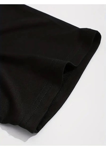 Baskılı Oversize Bisiklet Yaka T-Shirt - Siyah