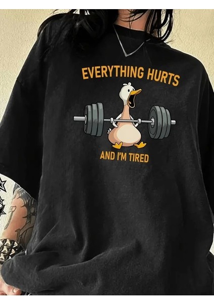 Baskılı Oversize Bisiklet Yaka T-Shirt - Siyah