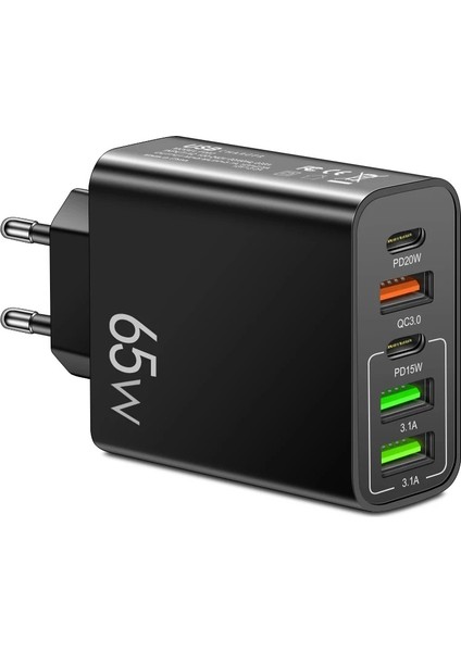 65W 3 USB+ 2 TYPE-C Girişli Hızlı Şarj Adaptörü Uyumlu
