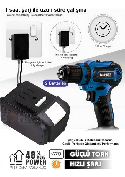 Şarjlı 24 Parça 258VF 5AH Kömürsüz Brushless Böhrer 10MM Çift Bataryalı Akülü Vidalama Matkap fiyatları