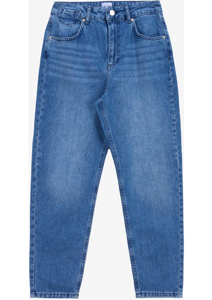 Standart Bel Normal Paça Mom Fit Mavi Kadın Denim Pantolon Charlotte TAPERED-1011