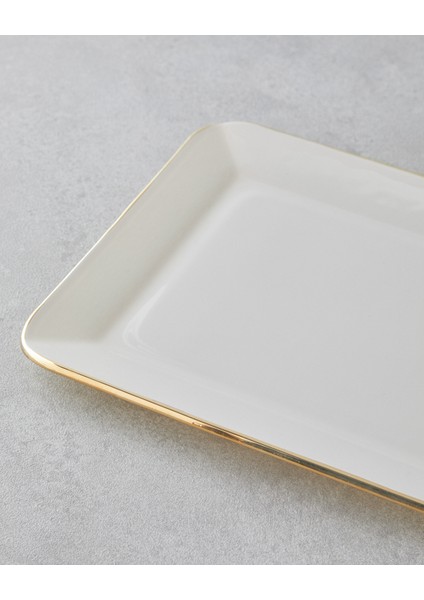 Lustre Cam Kapaklı Kek Standı 36,5 x 17,5 cm Krem-Gold