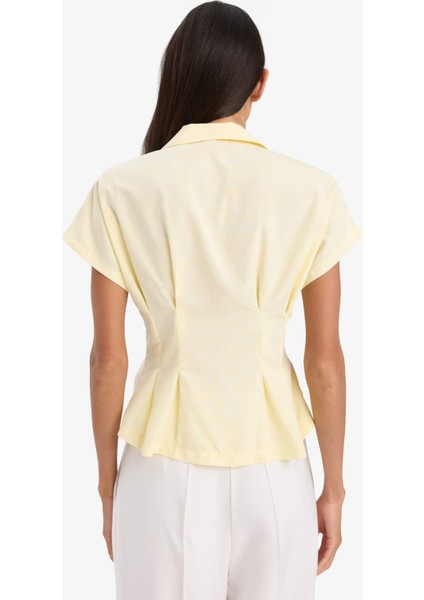 Fitted Pensli Poplin Kısa Kollu Gömlek F5891AX25SM