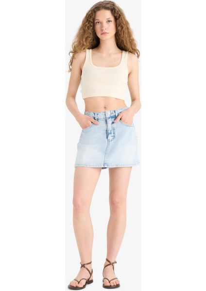 Fitted Kare Yaka Fitilli Kaşkorse Crop Atlet X8330AZ25SM