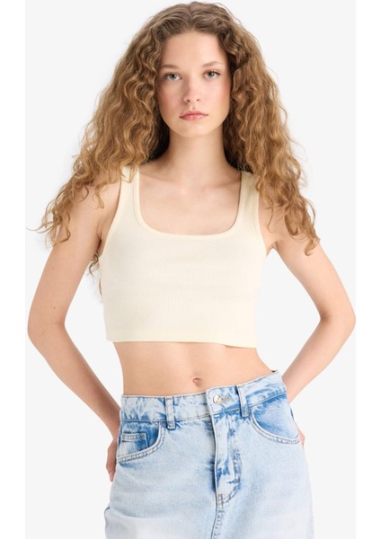 Fitted Kare Yaka Fitilli Kaşkorse Crop Atlet X8330AZ25SM