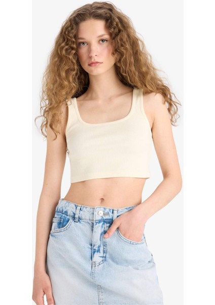 Fitted Kare Yaka Fitilli Kaşkorse Crop Atlet X8330AZ25SM