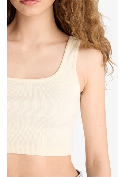 Fitted Kare Yaka Fitilli Kaşkorse Crop Atlet X8330AZ25SM