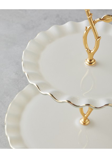 Lustre Cam Katlı Servis 20+26 cm Krem-Gold