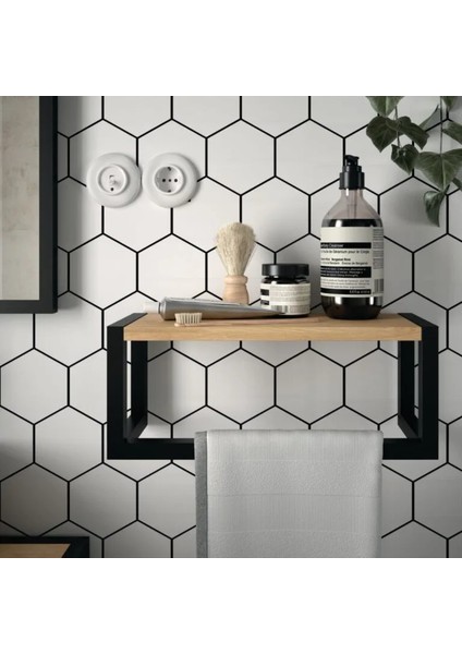 Banyo Rafı Metal Ahşaplı Banyo Rafı Havluluk Banyo Askısı