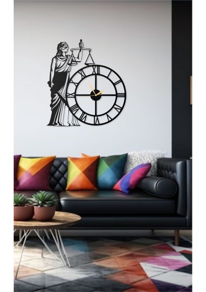 Duvar Saati Hukuçulara Özel Adalet Avukatlık Terazi Tasarımlı Ev ve Ofis Dekoratif Metal Duvar Saati