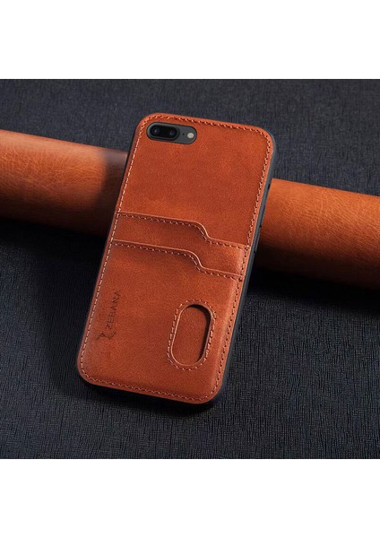 Apple iPhone 6s Plus Uyumlu Kılıf Kartlıklı Lüx Deri Kılıf Kahverengi fiyatları