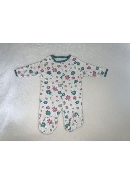 Kız Bebek %100 Pamuk Çiçek Desenli 3'lü Tulum