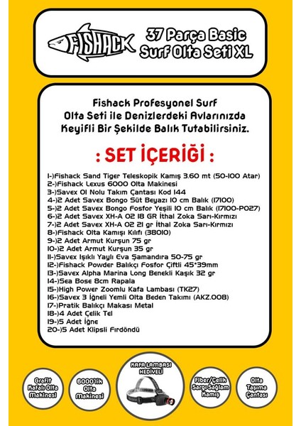 37 Parça Surf Basic Deniz Olta Seti Xl - 3.60mt / 50-100gr