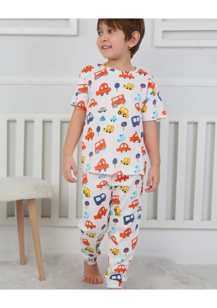 Erkek Çocuk %100 Pamuklu Araba Desenli Pijama Takımı