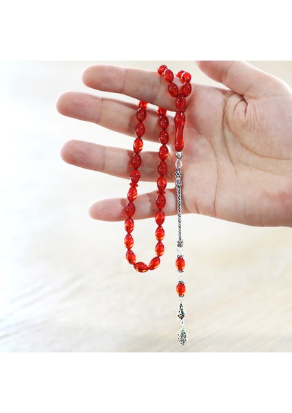 925 Ayar Gümüş Püsküllü Arpa Kesim Amber Kırmızı Ateş Kehribar Tesbih modelleri