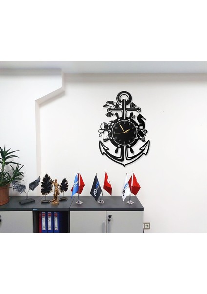 Deniz Çapası Tasarımlı Deniz Ürünleri Kaptan ve Deniz Severler Için Dekoratif Metal Duvar Saati fiyatları