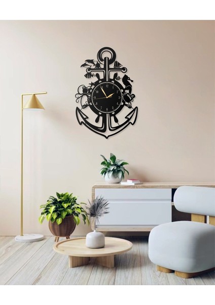 Deniz Çapası Tasarımlı Deniz Ürünleri Kaptan ve Deniz Severler Için Dekoratif Metal Duvar Saati modelleri